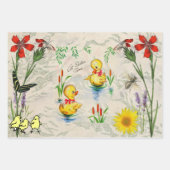 復活祭の贈り物ラッピングシーツ花とバンニ ラッピングペーパーシート (正面2)