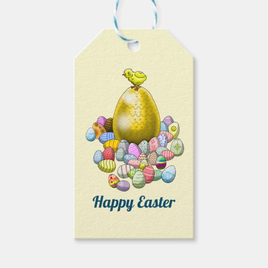 復活祭の雛とゴールデンイースターの卵 ギフトタグ (正面)