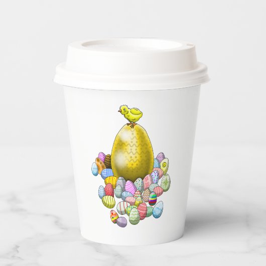 復活祭の雛とゴールデンイースターの卵 紙コップ (正面)