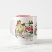 復活祭の雛と花 ツートーンマグカップ (正面左)