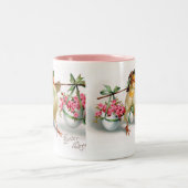 復活祭の雛と花 ツートーンマグカップ (中央)