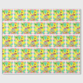 復活祭の雛と雛と卵のバスケット ラッピングペーパー (フラット)