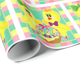 復活祭の雛と雛と卵のバスケット ラッピングペーパー