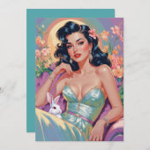 復活祭バニーとブルネットのピンアップ シーズンカード (正面/裏面)