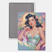 復活祭バニーとブルネットのピンアップ マグネット (正面/裏面)