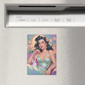 復活祭バニーとブルネットのピンアップ マグネット (インサイチュ (食洗機))