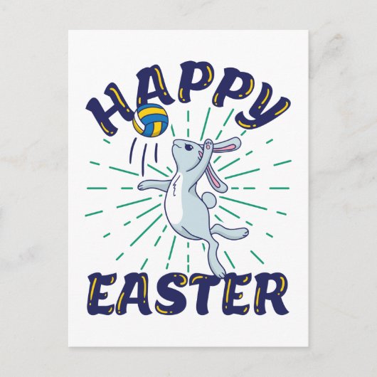 復活祭バニーバレーボールジャンプサーブ ポストカード (正面)