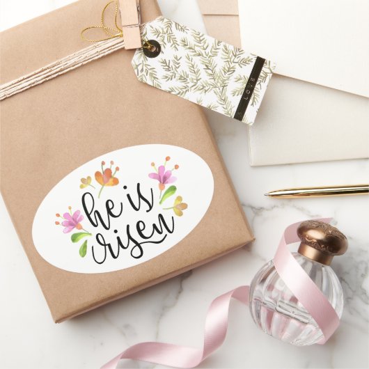 復活祭マタイ28:6彼は立ち上がった 楕円形シール (ギフト)