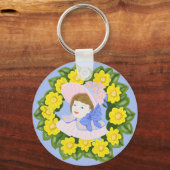 復活祭帽ビクトリアンをかぶった女のフェミニン子 キーホルダー (正面)