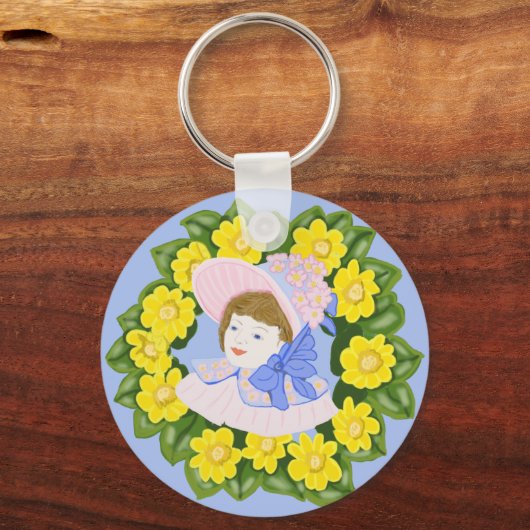 復活祭帽ビクトリアンをかぶった女のフェミニン子 キーホルダー (正面)
