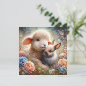 復活祭恵み子羊とバニー・クリスチャン・イースター シーズンカード (スタンド正面)