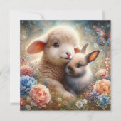 復活祭恵み子羊とバニー・クリスチャン・イースター シーズンカード (正面)