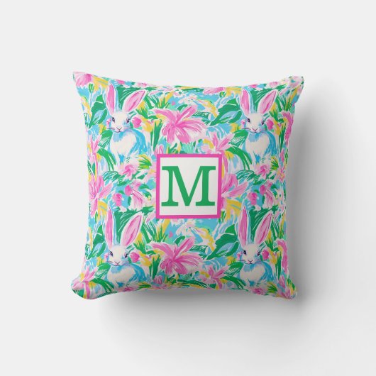 復活祭春ブンニーズ花名門私立校風のモノグラム クッション (正面)