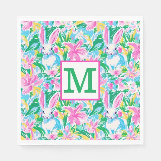 復活祭春ブンニーズ花名門私立校風のモノグラム スタンダードランチョンナプキン (正面)