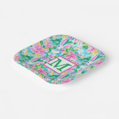 復活祭春ブンニーズ花名門私立校風のモノグラム ペーパープレート (傾斜あり)