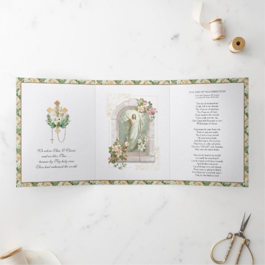 復活祭祈りの言葉イエズシーブントリフォールド 三つ折りクリスマスカード (内部)