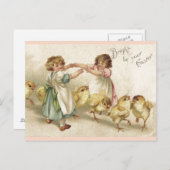 復活祭 – かわいい女の子と雛はがき – ヴィンテージ シーズンポストカード (正面/裏面)