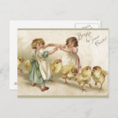 復活祭 – かわいい女の子と雛はがき – ヴィンテージ シーズンポストカード (正面/裏面)