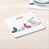「復活祭」が花を咲かせたバニー スクエアペーパーコースター (アングル)