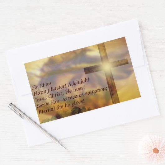 復活祭 – 宗教イエスとクリシフィックスの金ゴールド 長方形シール (封筒)