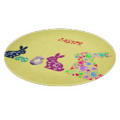 「復活祭」花咲きバニーのガラス切り板 カッティングボード (角)