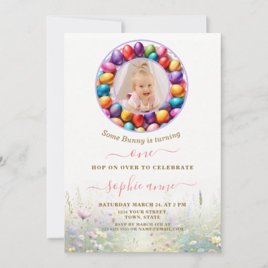復活祭Some Bunny Girl写真1st Birthday 招待状 (正面)