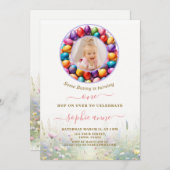 復活祭Some Bunny Girl写真1st Birthday 招待状 (正面/裏面)