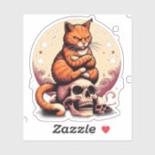 復讐のオレンジ猫、ドクロと月 シール (シート)
