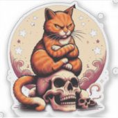 復讐のオレンジ猫、ドクロと月 シール (正面)