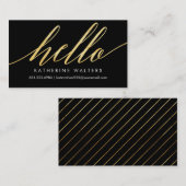 微かに光るこんにちはの黒及び金ゴールドフェイクなホイル呼出し 名刺 (正面/裏面)