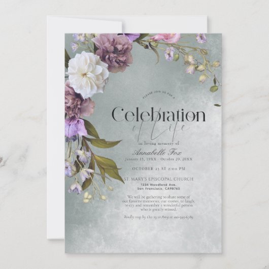 微エレガントかな緑のフローラ葬儀記念碑 招待状 (正面)