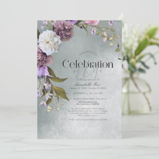 微エレガントかな緑のフローラ葬儀記念碑 招待状 (スタンド正面)