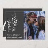 微妙なエレガントタイポグラフィブラック文字日付の保存 セーブザデート (正面/裏面)