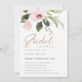 微妙なカラー洗浄赤面ピンクフローラブライダルシャワー 招待状 (正面)