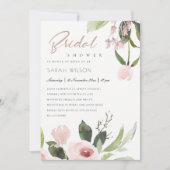 微妙なカラー洗浄赤面ピンクフローラブライダルシャワー 招待状 (正面)