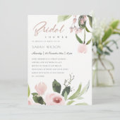 微妙なカラー洗浄赤面ピンクフローラブライダルシャワー 招待状 (スタンド正面)