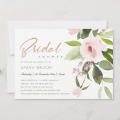 微妙なカラー洗浄赤面ピンクフローラブライダルシャワー 招待状 (正面)