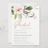 微妙なカラー洗浄赤面ピンクフローラブライダルシャワー 招待状 (正面)