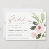 微妙なカラー洗浄赤面ピンクフローラブライダルシャワー 招待状 (正面)