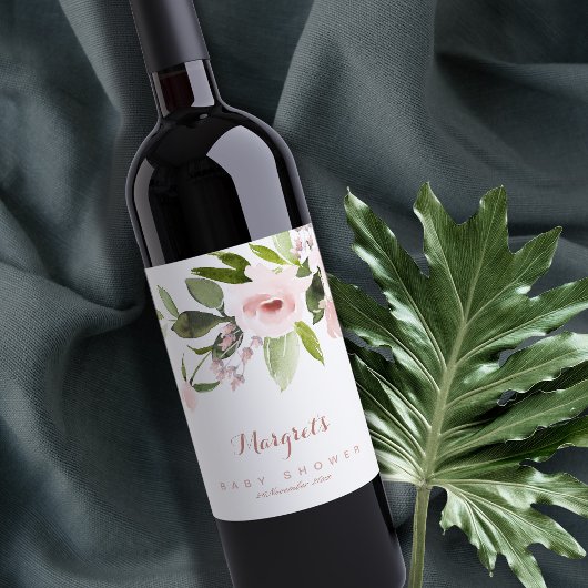 微妙なカラー洗浄赤面ピンクフローラベビーシャワー ワインラベル