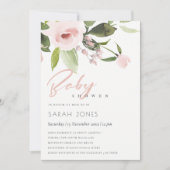微妙なカラー洗浄赤面ピンクフローラベビーシャワー 招待状 (正面)