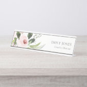 微妙なカラー洗浄赤面ピンクフローラ束 デスクネームプレート (正面)