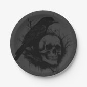 微妙なスカルとクロウブラックグレーハロウィーン ペーパープレート (正面)