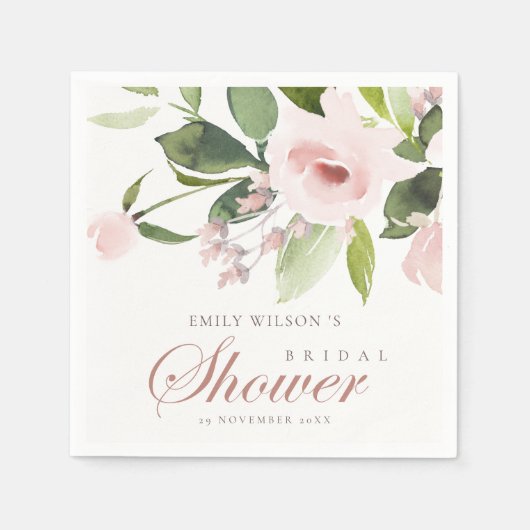 微妙なソフト赤面ピンクローズフローラブライダルシャワー スタンダードカクテルナプキン (正面)