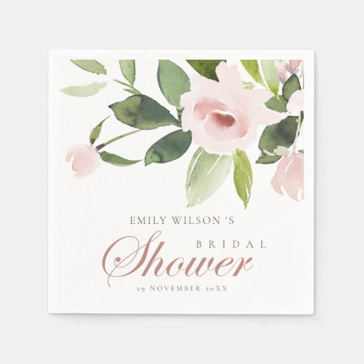 微妙なソフト赤面ピンクローズフローラブライダルシャワー スタンダードカクテルナプキン (正面)