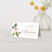 微妙なソフト赤面ピンクローズフローラブライダルシャワー プレイスカード (裏面)