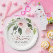 微妙なソフト赤面ピンクローズフローラブライダルシャワー ペーパープレート (パーティー)