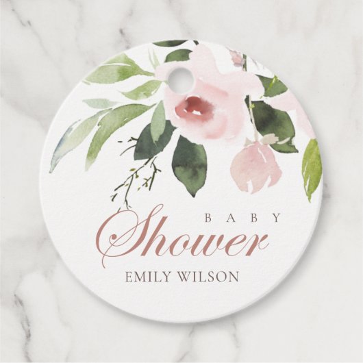 微妙なソフト赤面ピンクローズフローラベビースシャワー フェイバータグ (正面)