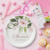 微妙なソフト赤面ピンクローズフローラベビースシャワー ペーパープレート (パーティー)