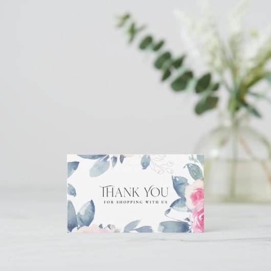 微妙なソフト赤面ブルーのフローラビジネス 名刺 (スタンド正面)